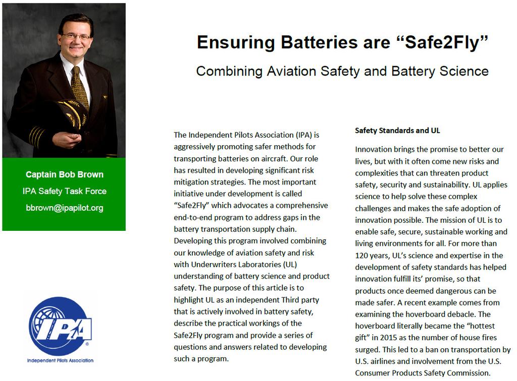 VERIFICATION PROGRAM SAFE2FLY INDUSTRY PARTNERSHIP Take-Away Combining Aviation Safety and