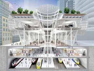 The first phase of construction involves a new, five story multimodal Transit Center.