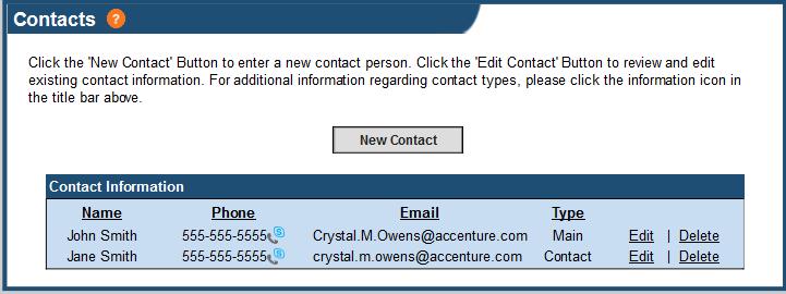 To add a new contact, click the New Contact button Contacts To update or