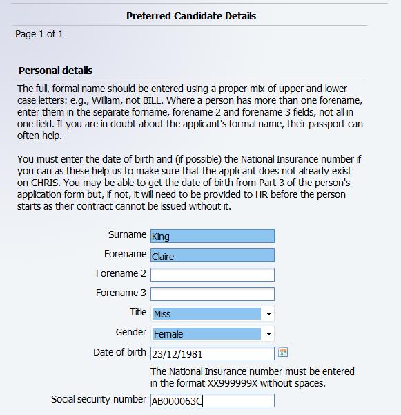 17. Select Preferred Candidate Details 18. In the Personal Details section you must enter gender.