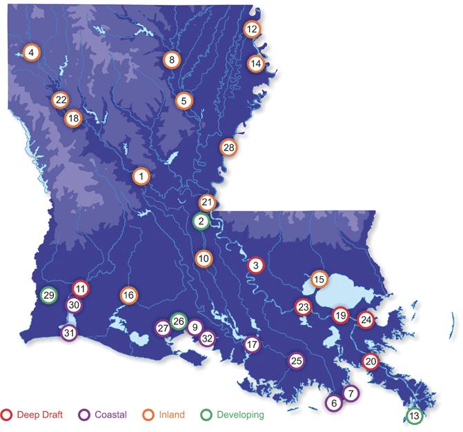 Ports Impact Every Region of LA 1. Central Louisiana Regional Port 2. Avoyelles 3. Baton Rouge 4. Caddo-Bossier 5. Columbia 6. Fourchon 7.