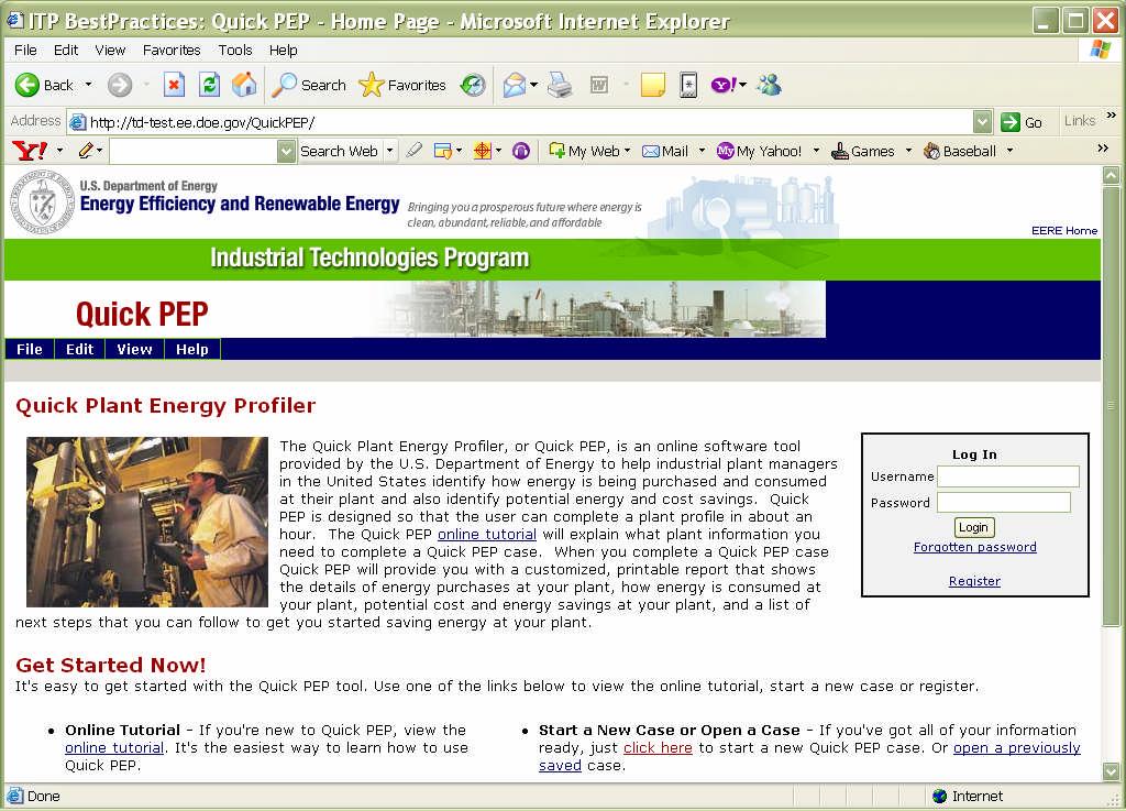 On-line Plant Energy Profiler QuickPEP OUTPUTS INPUTS Plant description Utility supply