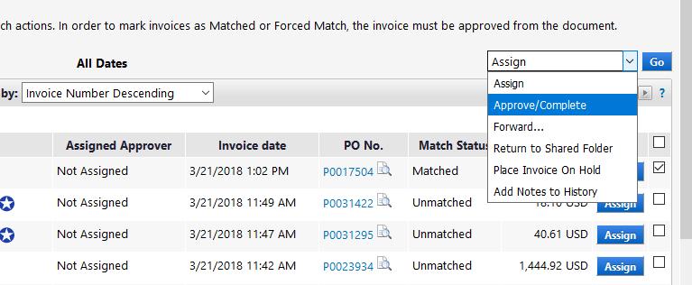 Paying the Invoice (continued) One method for making payments Matched Status Option 2: Check box to the far right of the invoice