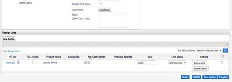 Cost Receipt (continued) 1. In the Available Actions menu, click on Create Cost Receipt 2.