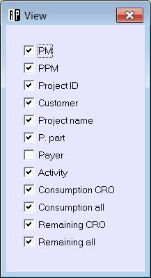 PM column The Project Manager s initials Customer column The customer s search name Project name column The project s internal project name Project part column Every project consists of at
