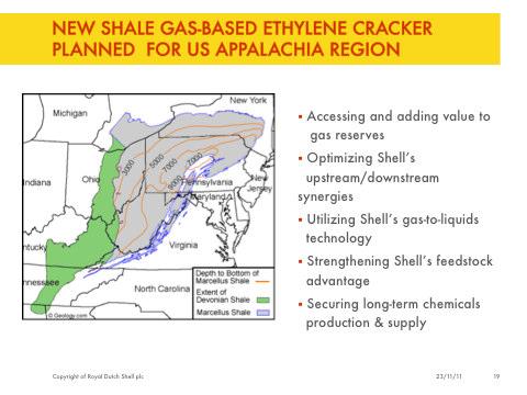 New US cracker shale gas (hydrocarbon integration) Earlier this year, Shell announced plans to build a world-scale ethylene cracker with integrated derivative units in the Marcellus shale gas region