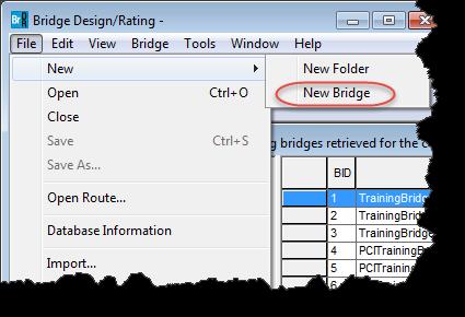 Data Entry From the Bridge Explorer, select File New New Bridge