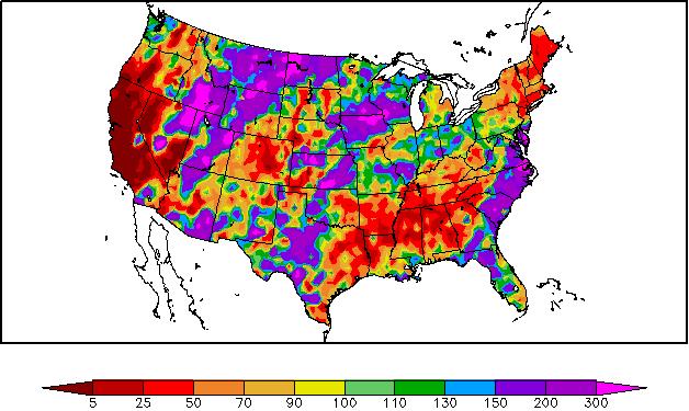 U.S. Weather - % of Normal Precipitation (30 days): heavy rainfall