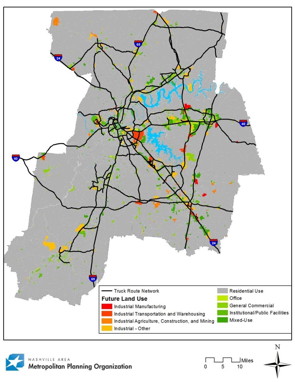 Truck Routes and Land Uses Truck route network provides access to all major