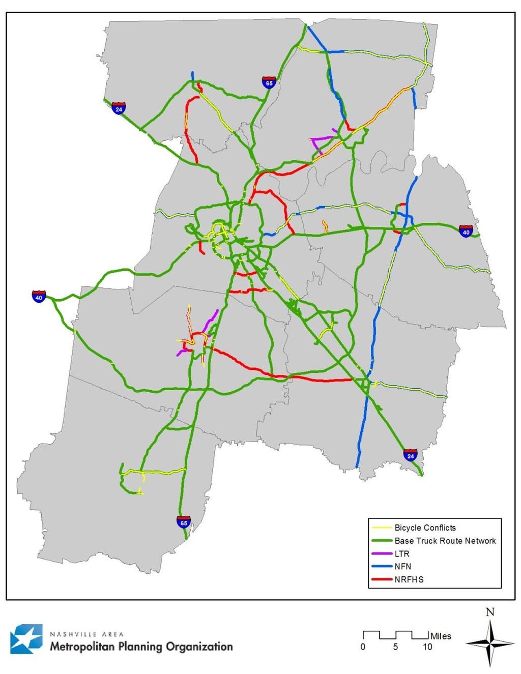 Truck Routes and Bicycle Lanes Identified segments that have overlapping truck route networks and bicycle lanes No network