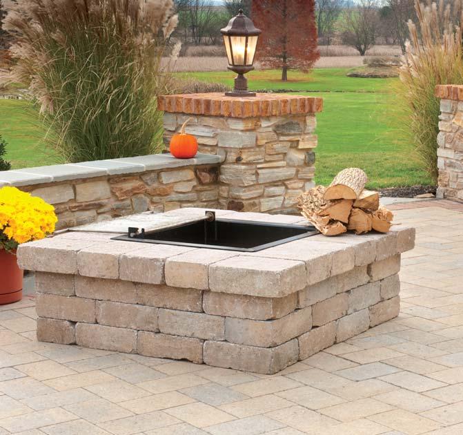 NEW Russet Blend Canyon Blend Chapel Stone Firepit Kit Round Contents: 60 Chapel Stone Units 2 13 /16 36 FireBrick (yellow bricks inside) 1 Stainless Steel Grate 8 FireBrick Wedges 1