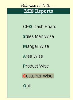 9.0 Customer Wise Reports To view Customer Wise reports select Distribution MIS