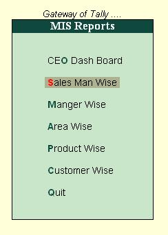 0 Sales Man Wise Report Report 1 Select Distributor MIS and then select Sales Man Wise option.