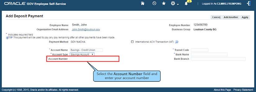 7. Select the Account Type drop-down menu and select between