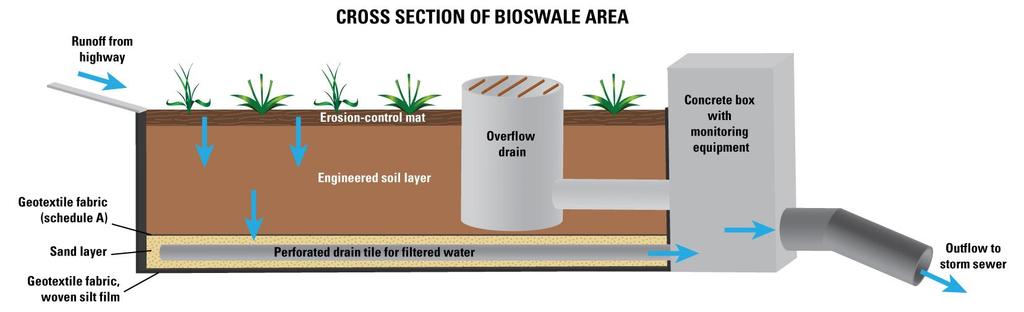 BIOSWALE DESIGN Linear Bioretention Follow Bioretention Design Located Along Roadways Runoff Enters
