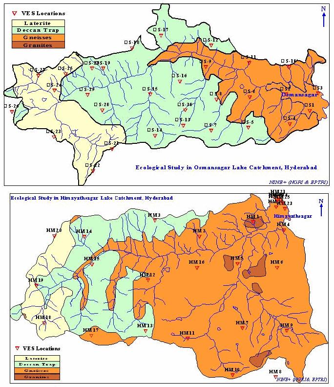 Figure 2 Geological Formations covering Osmansagar & Himayathsagar Lakes, Greater Hyderabad Table 1 Water Harvesting Structures Constructed in Osmansagar and Himayathsagar Catchment Areasha during