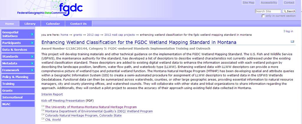 LLWW in Montana received 2012 NSDI-CAP grant from the FGDC develop geoprocessing