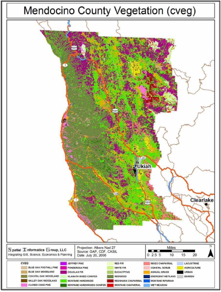 Exhibit 1B highlights vegetation cover within Mendocino
