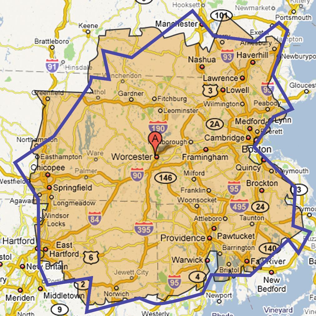 WOOD R ESIDUES Figure 3: Counties within a 90-minute drive time of Worcester, MA. Using data from the U.S. Forest Service, the U.S. Environmental Protection Agency, the National Renewable Energy Laboratory/U.