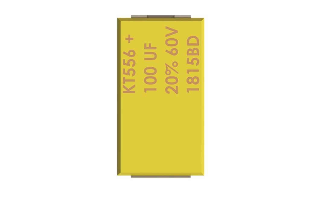 Capacitor Marking T551 B Case Series Rated Capacitance KEMET ID Capacitance Tolerance, Rated Voltage (VDC) KT551 + 100µF 10% 60V 1822AAAA 4 Digit Date Code, Lot Code Polarity Mark Date Code 3 Digit 4
