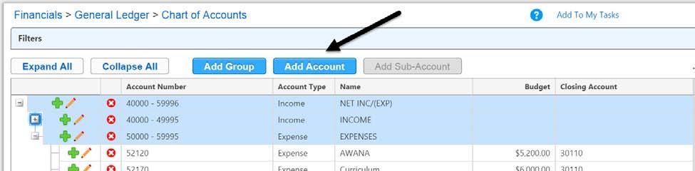 Add Account Modify > Chart of Accounts > Selected Department Level Add Account Follow same account number strategy as with v.5.