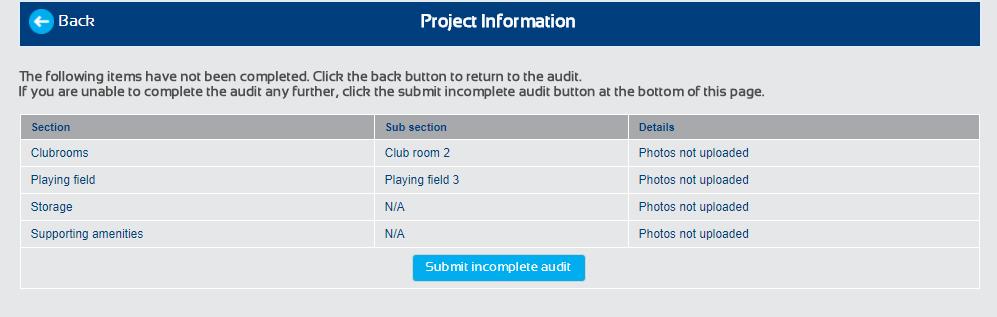 COMMUNITY FACILITY AUDITS - NAVIGATION Submitting final audit In order to submit the final version of you audit you must navigate all the way to the end of the audit sections (Venue Maintenance).