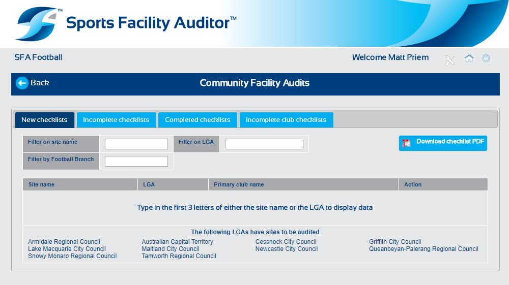 COMMUNITY FACILITY AUDITS - CHECKLISTS Community Facility Audits Where all football facility audits are located (not inc. NPL). Note: the tabs running across the top of the screen segments the audits.
