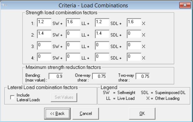 combinations that include lateral loads check Include lateral