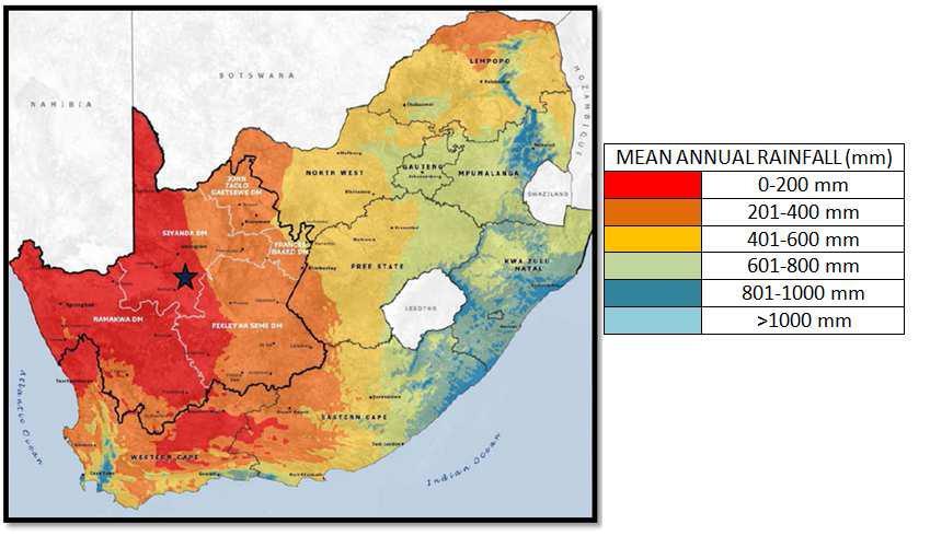 3.3. Biophysical Environment 3.3.1. Climatic Conditions The mean annual rainfall of South Africa is shown in Figure 3.2 below.