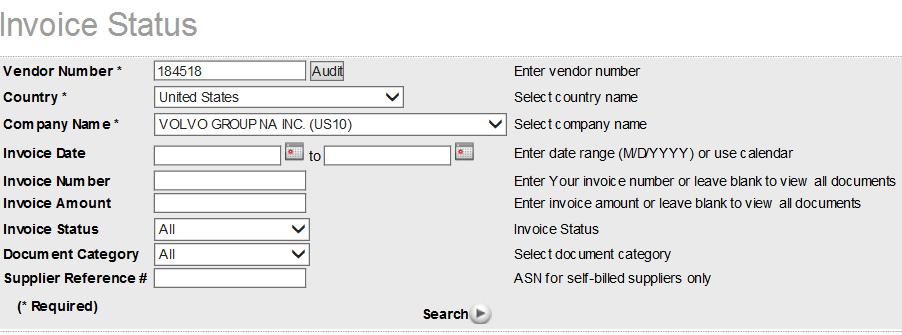 Invoices: Search Tips: To search for a specific invoice, enter the invoice number. You may use a wildcard (*) which will show all invoices starting with a number.