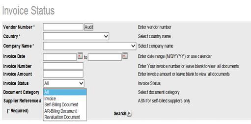 Invoices: All is the default option for document category.