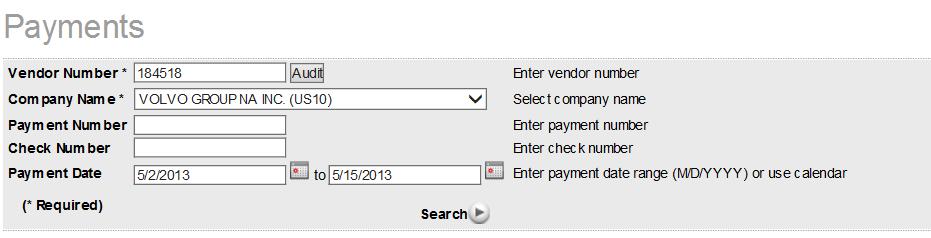 Payments: The following fields are not required to do a search but will help reduce the information viewed if used.