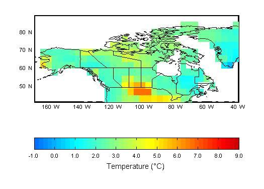 CGCM2 - - B21 (SRES) Mean Temperature Change Spring -