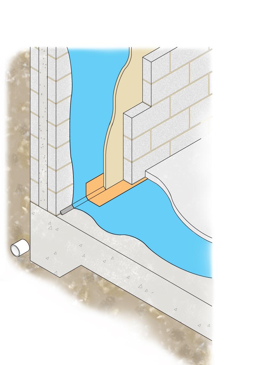 The base structural slabs and the walls should be formed, incorporating a fillet at the external base of the wall, and the vertical LAC should then be applied.