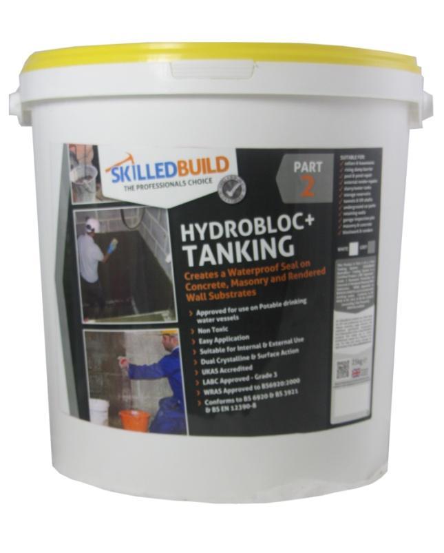 Description SkilledBuild HydroBloc+ System is an advanced surface tanking system which forms an impervious moisture barrier. It consists of 3 parts: 1. HyrdroBloc+ SealPlug (Part 1) 2.