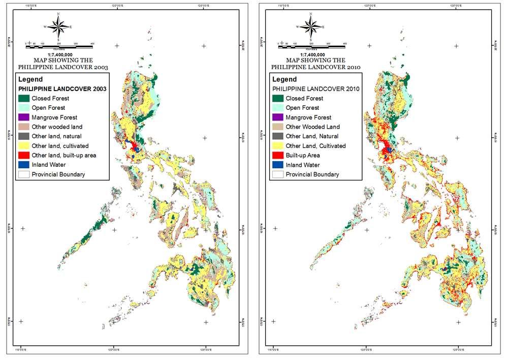 LAND COVER 2003 AND 2010 2003 2010 Closed forest cover decreased (degraded) by 626, 840 ha (24.