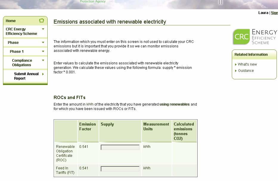 Emissions Associated with Renewable Energy Enter the required figures in
