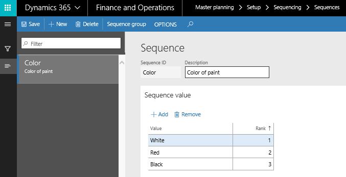 On the Sequence page, you will first define a sequence for three colors (white, red, and black). 6 Select New. 7 In the Sequence ID field, enter a name for the sequence, such as Color.