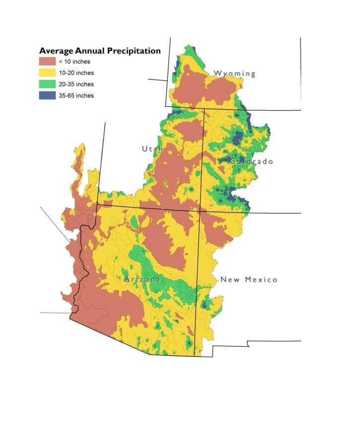 Climate & Hydrology of the Colorado River Basin 34% of watershed receives < 10 in/yr 84% of