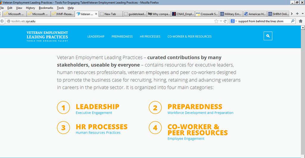 Veteran Employment Leading Practices, http://toolkit.vets.syr.