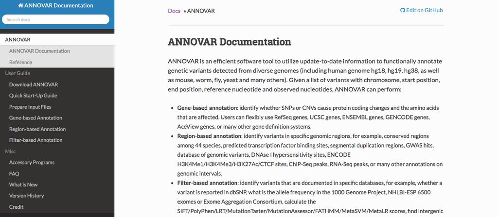 Annotation Main package is written in Perl Command line tool Extensive documentation and tutorials Updated regularly Gene-based,