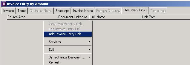 Invoice Entry Document Links Add, edit or delete