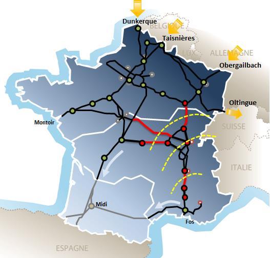 South-East Bottleneck This bottleneck appears when weak output from the Fos-sur-Mer LNG terminals, low withdrawals from the South-East PITS, and high deliveries towards TIGF via the Cruzy