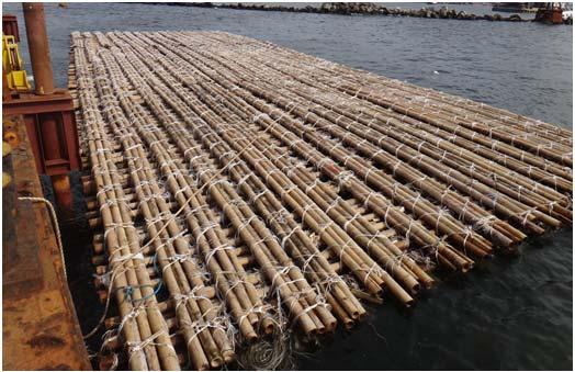 Photo-5 Fabricated Bamboo Mattress Bamboo piles are expected to prevent rotation slip of the piled area and are
