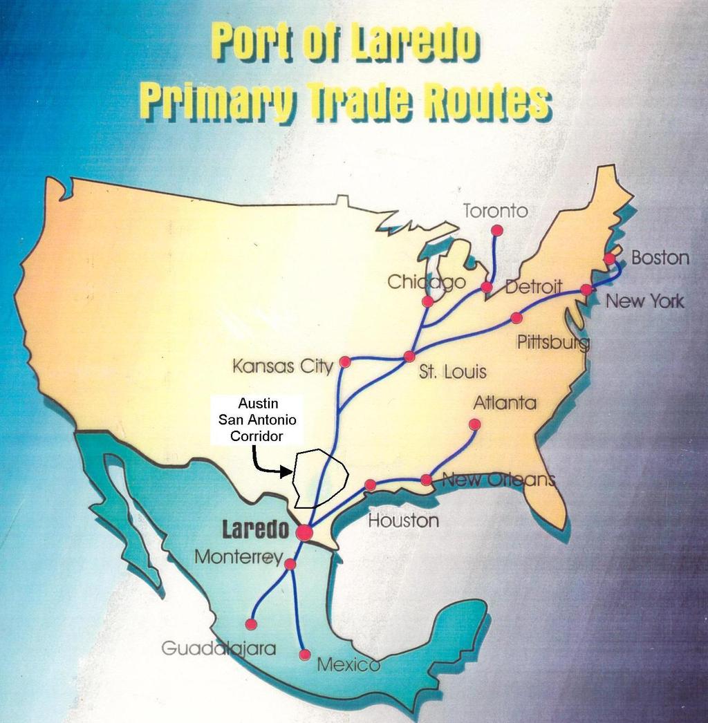 Trade Growth FHWA Study Results IH-35 Primary NAFTA route 1700 miles from Mexico-to- Canada Most