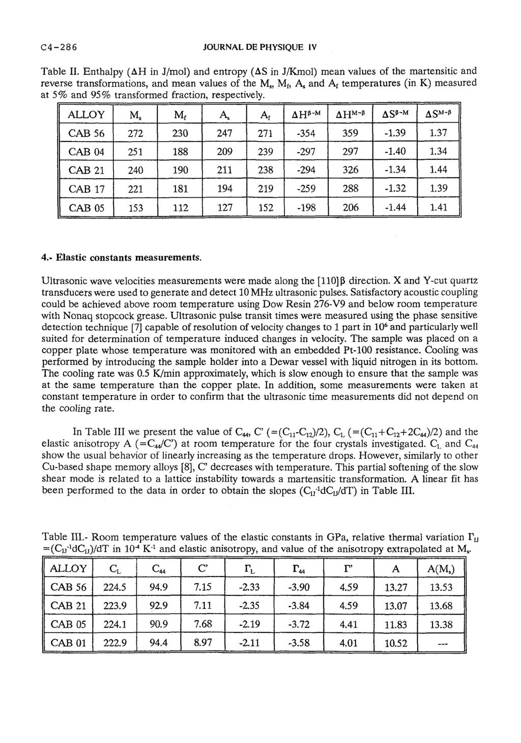 C4-286 JOURNAL DE PHYSIQUE IV Table 11.