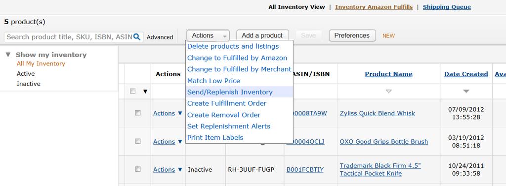 Send or Replenish Inventory First, you will want to choose the products in your inventory that you wish to ship to Amazon.