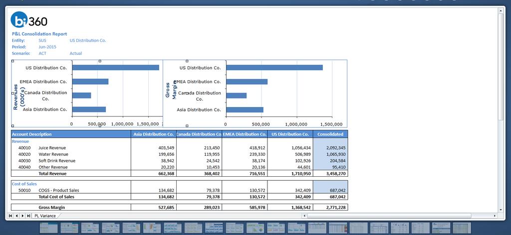 DST21 PL Consolidation Report This BI360 report example shows a formatted, consolidated Profit & Loss Report. Virtually any financial statement can be designed with BI360 s flexible report designer.