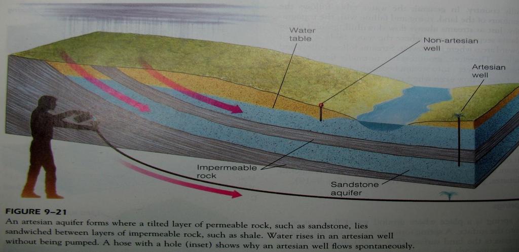 Hydrologic cycle an artesian aquifer - water is under