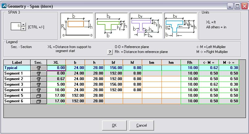 FIGURE 5.3-11 Enter the data for each segment of the third span as shown in the input screen below (Fig. 5.3-12).